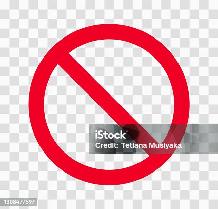 istock Prohibition symbol on a transparent background. Not allowed red Sign. Circle red warning icon. Illustration of traffic sign in flat style. Warning is prohibited from entering. Vector illustration 1308477597