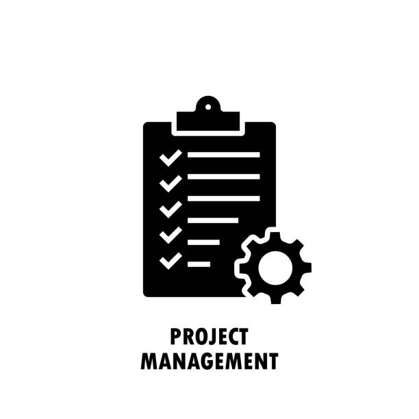 Project management icon. Clipboard with gear isolated icon. Vector illustration. Project management icon. Clipboard with gear isolated icon. Vector illustration. project management icon stock illustrations