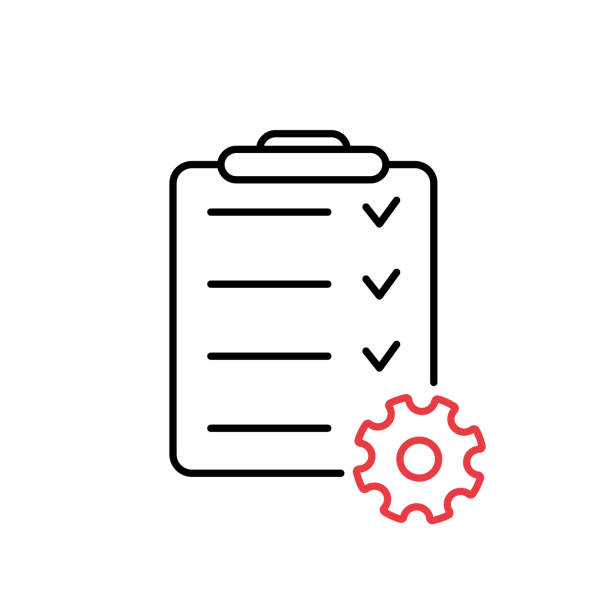 Project management line icon. Clipboard and gear icon. Checklist with gear for project management. Vector illustration  contractor agreement stock illustrations