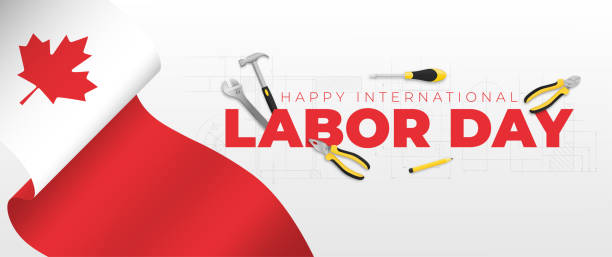 promotion banner or poster template with canada flag for labor day. vector illustration with construction tools. labor day celebration concept. - labor day stock illustrations