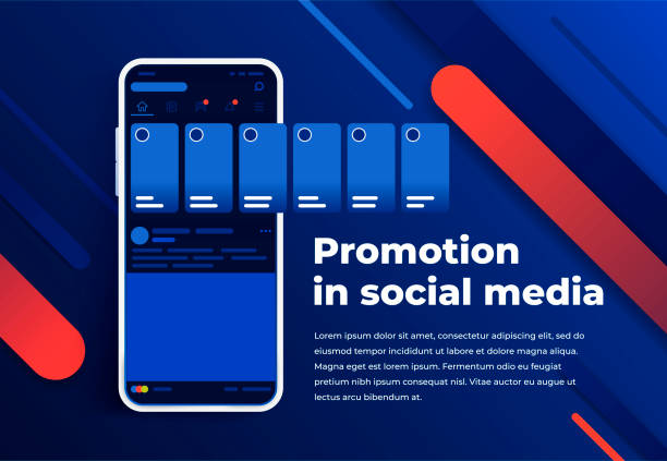 Promotion in social media. Smartphone with interface carousel post on social network. vector art illustration
