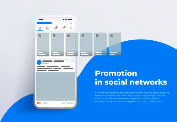 Promotion in social media. Smartphone with interface carousel post on social network. vector art illustration