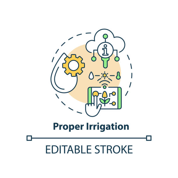illustrazioni stock, clip art, cartoni animati e icone di tendenza di icona del concetto di irrigazione corretta - software agricoltura irrigazione