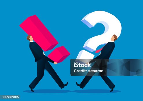 istock Propose a problem with solving the problem of the problem of the question mark and exclamation point, a common question 1309189815