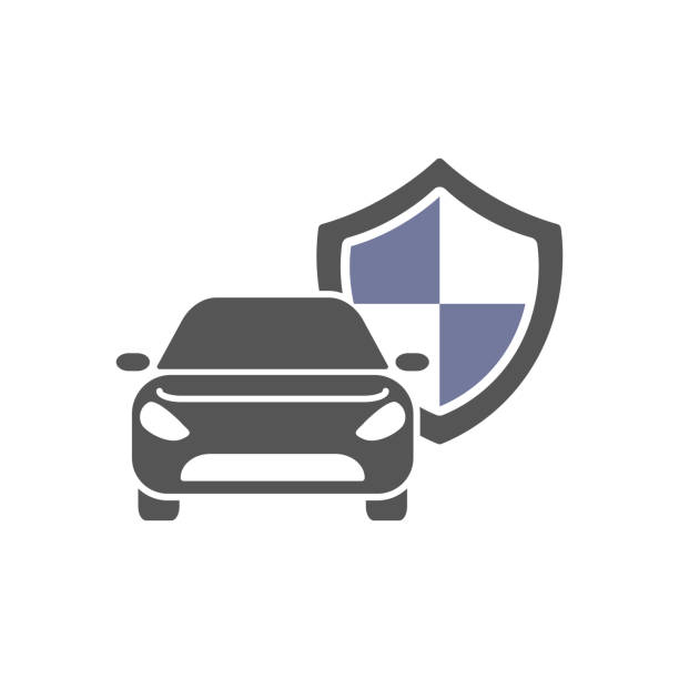 Protect car guard shield. Safety badge vehicle icon. Privacy automobile banner shield. Security auto label. Defense motor car. Defense safeguard shield motor vehicle. Car alarm system. vector art illustration