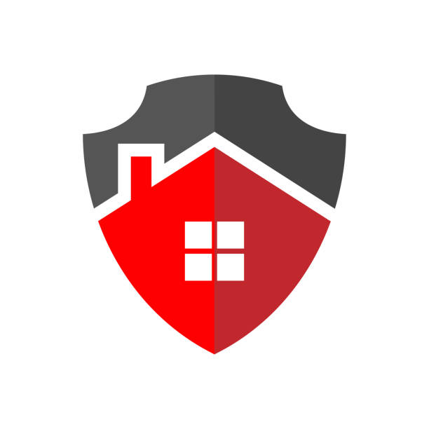 Protection of Home Logo. The image of the house in the form of a shield. Property Protection Concept. EPS 10. vector art illustration