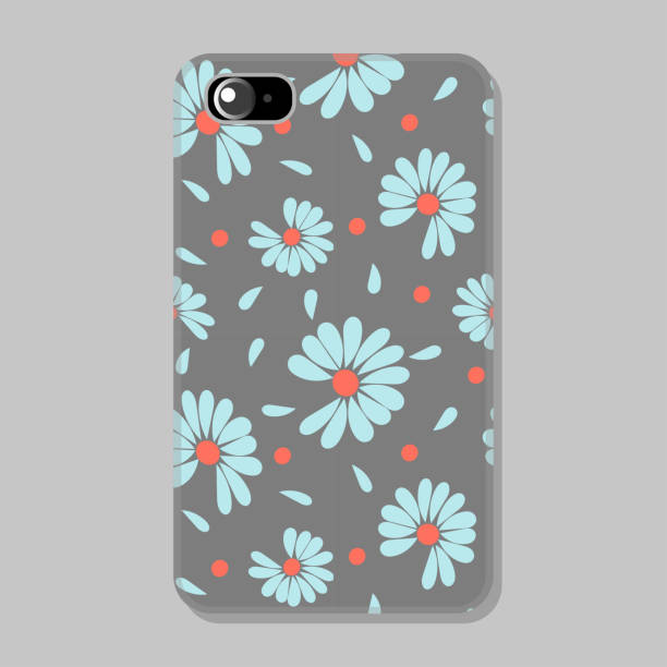 Protective mobile phone case with romantic background in pastel trendy colors. Chamomile flowers, petals. Vector illustration.  phone cover stock illustrations