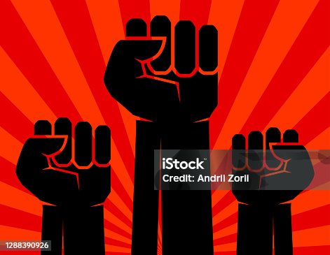 istock Protest, rebel vector revolution art poster for freedom, illustration of banner with human hand. Vector illustration 1288390926