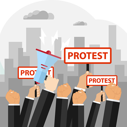 Protest, the concept of protest, the hand raised in protest.
