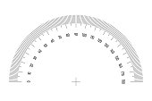 Protractor grid for measuring angle or tilt. 180 degrees scale. Simple vector illustration.