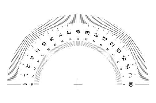 Protractor grid for measuring angle or tilt. Double side 180 degrees scale. Simple vector illustration