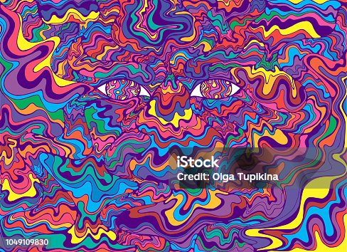 istock Psychedelic colorful eyes and waves. Fantastic art with decorati 1049109830