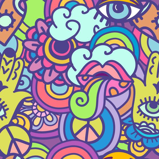 psychedelic hippie colorful seamless vector pattern vector art illustration