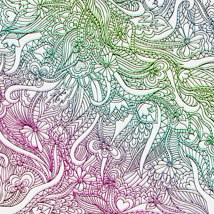 Psychedelic pattern. For meditation, soothing, twisting elements. Doodle drawn by hand