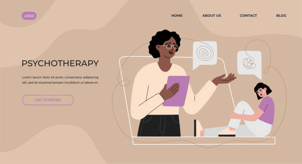 Psychologist online landing page concept, psychological help vector art illustration