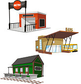 Set of 3 public building set, including a subway, bus station and a train terminal. 