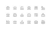 Public Buildings, Post Office, Fire Station, Office Center, Library, Store, Airport, Bank, Hotel, Church, Hospital, Prison, Factory, Government, Police Station, School, Museum, Courthouse, Shopping Mall Icons
