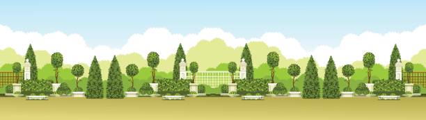 illustrations, cliparts, dessins animés et icônes de parc public panoramique - haie jardin