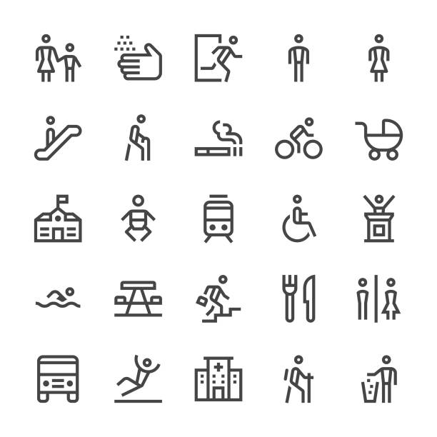 Public Space and Urban life Icons - MediumX Line Public Space and Urban life Icons - MediumX Line Vector EPS File. baby carriage stock illustrations