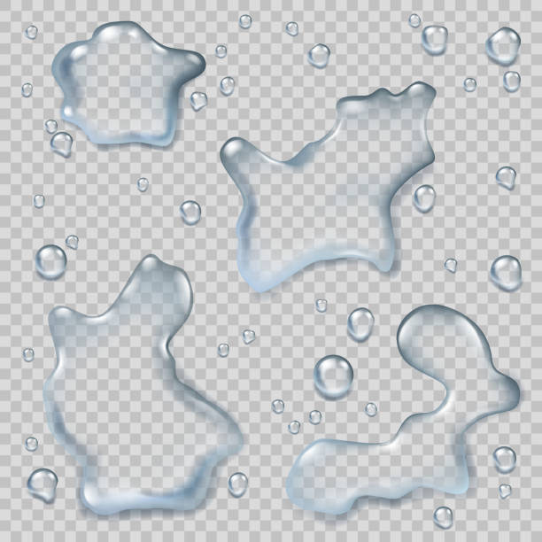 Puddles top view. Liquid environment water splash wet puddles realistic vector templates Puddles top view. Liquid environment water splash wet puddles realistic vector templates. Water drop puddle, illustration of surface liquid smooth spilling stock illustrations
