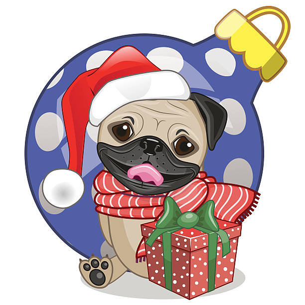 Cartoon Of A Christmas Pug Illustrations, RoyaltyFree