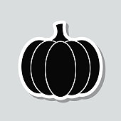 Icon of "Pumpkin" on a sticker with a drop shadow isolated on a blank background. Trendy illustration in a flat design style. Vector Illustration (EPS10, well layered and grouped). Easy to edit, manipulate, resize or colorize. Vector and Jpeg file of different sizes.