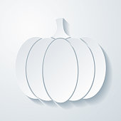 Icon of "Pumpkin" with a realistic paper cut effect isolated on white background. Trendy paper cutout effect. Vector Illustration (EPS10, well layered and grouped). Easy to edit, manipulate, resize or colorize. Vector and Jpeg file of different sizes.