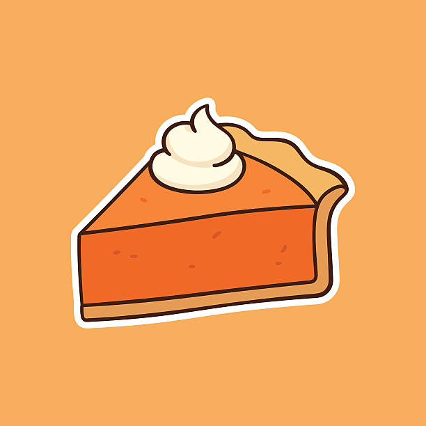 Pumpkin pie drawing Drawing of pumpkin pie piece topped with whipped cream, traditional American Thanksgiving Day dessert. Hand drawn vector illustration. sweet pie stock illustrations