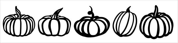 Pumpkin set. Black and white illustration in the form of a logo or sign. Silhouette for cutting on a plotter, suitable for SVG format Pumpkin set. Black and white illustration in the form of a logo or sign. Silhouette for cutting on a plotter, suitable for SVG format. Vector. svg stock illustrations