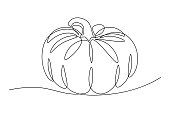 Pumpkin in continuous line art drawing style. Minimalist black line sketch isolated on white background. Vector illustration
