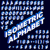 three dimensional isometric alphabet, numbers and in vector
