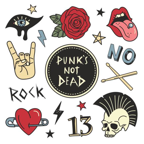 ilustrações de stock, clip art, desenhos animados e ícones de punk patches collection. - rock rose