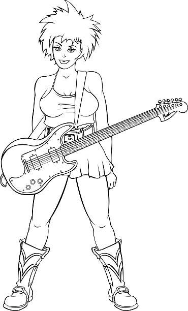 Punk Rock Girl - Line Art vector art illustration