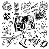 istock Punk rock set. Punks not dead words and design elements. vector illustration. 1177479320