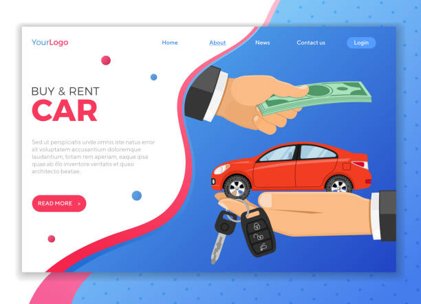 Purchase or Rental car Buy or rental car concept with flat icons. hand holding car keys, other hand gives money. landing page template. isolated vector illustration used car sale stock illustrations