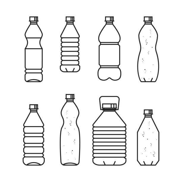 純粋な水を飲む。プラスチック製のボトルのセットの行ベクトル イラスト - ペットボトル点のイラスト素材／クリップアート素材／マンガ素材／アイコン素材