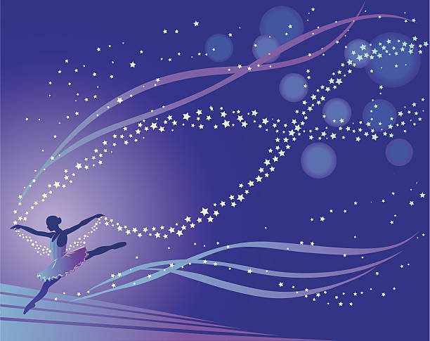 Purple Ballet Background with the Star Trail Silhouette of ballerina performing on stage followed by a star trail. High resolution JPG and Illustrator 0.8 EPS included. dancing backgrounds stock illustrations