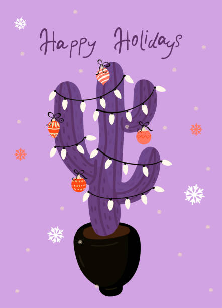 Best Cactus Christmas Lights Illustrations, Royalty-Free Vector