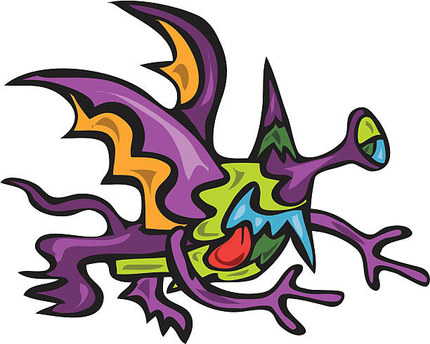 Purple Flying Monster vector art illustration