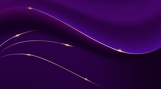 Purple gradient abstract curve and golden lines illustration background