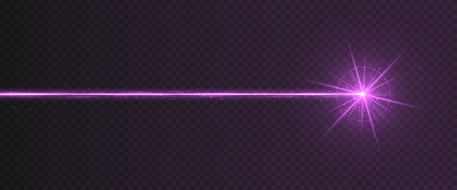 Purple laser beam light effect isolated on transparent background