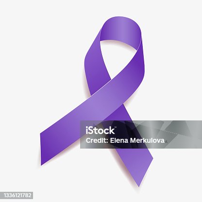 istock Purple ribbon awareness Alzheimer's Disease, Chronic Pain, Cystic Fibrosis, Domestic Violence, Epilepsy, Pancreatic Cancer. Isolated on white background. Vector illustration. 1336121782
