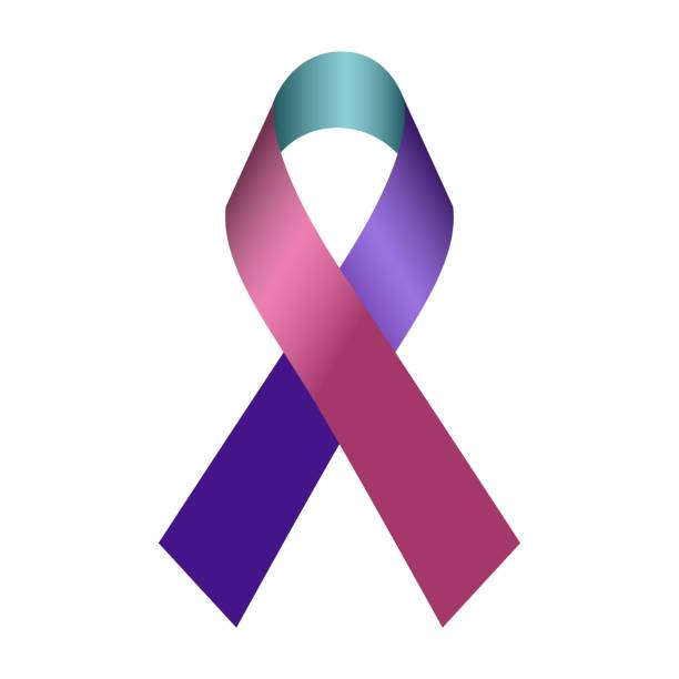 stockillustraties, clipart, cartoons en iconen met purple, teal and pink ribbon awareness thyroid cancer - bewust png