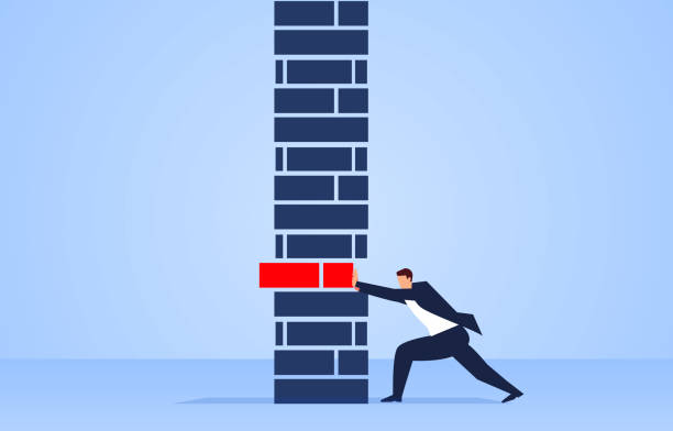 Push to the wall, push to the box, business and political risk Push to the wall, push to the box, business and political risk construction barrier stock illustrations