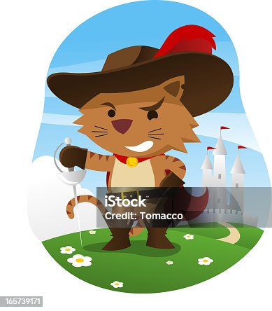 istock Puss in boots with wise funny face and sword 165739171