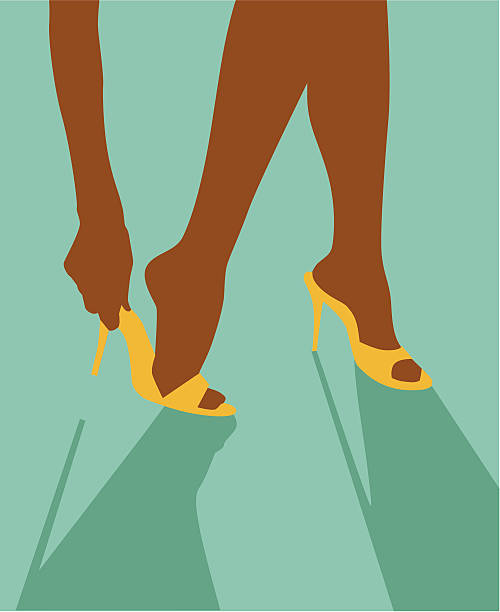 Putting on heels Silhouette of a woman putting on her high heels. See other shoe images: high heels stock illustrations