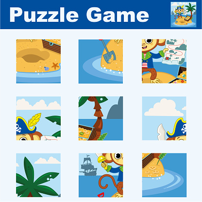 Puzzle for children featuring a pirate monkey.
