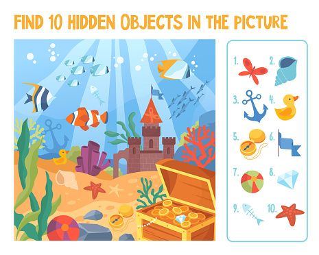 Puzzle Hidden Items. Underwater life