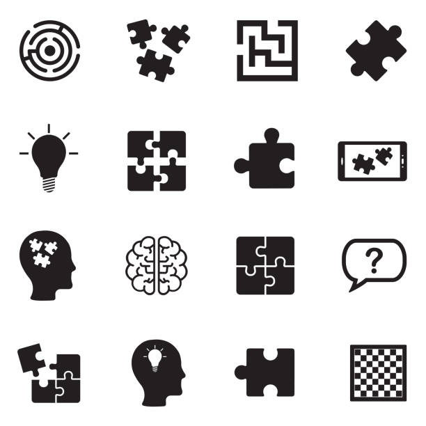 Puzzle Icons. Black Flat Design. Vector Illustration. Puzzle, Jigsaw, Maze, Games maze icons stock illustrations