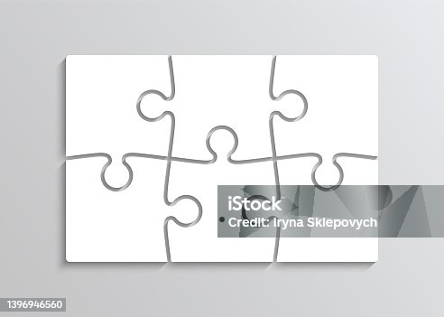 istock Puzzle mosaic template. Jigsaw pieces grid. Laser cut template with 6 details. 1396946560